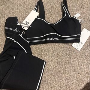 ALO Yoga Black and White Trim Activewear Set